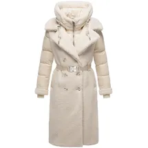 Navahoo Damen Langer Materialmix-Wintermantel warmer Plüschmantel aus angesagtem Materialmix und herausnehmbarem Einsatz mit Kapuze Kuscheltraum 14 Offwhite Gr. XXL (44), weiß, Obermaterial 1: 100% Polyester. Obermaterial 2: 100% Nylon.