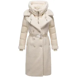Navahoo Damen Langer Materialmix-Wintermantel warmer Plüschmantel aus angesagtem Materialmix und herausnehmbarem Einsatz mit Kapuze Kuscheltraum 14 Offwhite Gr. XXL (44), weiß, Obermaterial 1: 100% Polyester. Obermaterial 2: 100% Nylon.