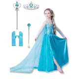 Yigoo ELSA Eiskönigin Prinzessin Kostüm Kleid Mädchen Kinder mit elsa kostüm Geschenke Accessoires- Perücke,Zauberstab,Krone,Kopfschmuck 120