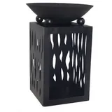 Lex Feuerschale auf Säule mit Holzfach