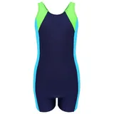 Aquarti Mädchen Badeanzug mit Bein Ringerrücken – Sport Badeanzug Mädchen mit Bein und Racerback, Chlorresistent, Farbe: Dunkelblau/Neongrün/Hellblau, Größe: 170 - 170