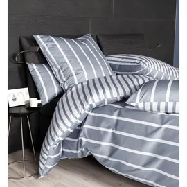JANINE Interlock-Jersey Gestreift Grau 155 x 200 cm + 80 x 80 cm