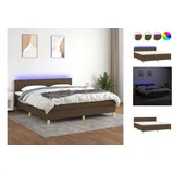 vidaXL Boxspringbett mit Matratze & LED Dunkelbraun 180x200 cm Stoff