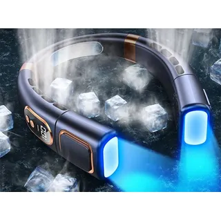 Nackenventilator,360° Wiederaufladbarer Hals Ventilator USB Tragbare Halsventilator mit Licht 5 Geschwindigkeiten Halsventilator für Haus Büro R...