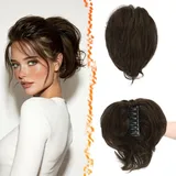 BARSDAR Pferdeschwanz Haarteil mit Krallen Klemmer und Biegsamen Drähten, DIY 20 cm Echt Echthaar Dunkel Braun MixMessy Dutt Haarteile für Frauen Dicke Natürliche Kurze Echthaar Pferdeschwanz