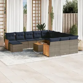vidaXL 13-teiliges Gartensofa-Set mit Kissen, grau, Polyrattan - Grau