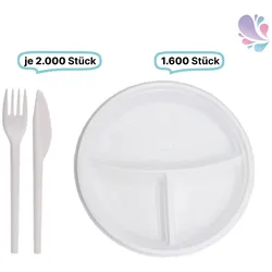 Blanc HYGIENIC SET: Menüteller & Besteck, Mehrwegbesteck, 1600x Teller & 2000x Besteck, weiß, robust, Premium Qualität