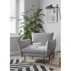 Sessel ANDAS "Stine Cocktailsessel", grau (hellgrau), B:96cm H:86cm T:86cm, Struktur (100% Polyester), Struktur weich (85% Polyester/15% Nylon), Samtoptik (100% Polyester), Sessel, Besonderes Design durch Kissenoptik und Keder, by Morten Georgsen