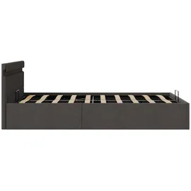 vidaXL Bett mit Bettkasten Hydraulisch LED Dunkelgrau Stoff 140x200 cm