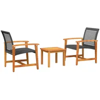 vidaXL 3-tlg. Bistro-Set Schwarz Poly Rattan und Akazienholz