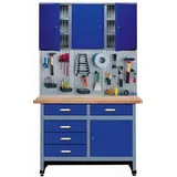 Küpper Sparset 70424-7, 120 cm, ultramarinblau, Werkbank, Hängeschrank, Lochwand