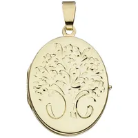 Schmuck Krone Kettenanhänger Medaillon mit Muster, 585 Gelbgold, Gold 585 goldfarben