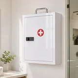 HOMCOM Medizinschrank, abschließbarer Medikamentenschrank mit 3 Ebenen, Weiß