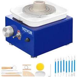 VEVOR Töpferscheibe Keramik Rad Maschine 30 W, Blau Elektrische Töpferscheibe Maschine 10 cm 300 U/min Töpferscheibenmaschine, Formmaschine mit Schürze, Geeignet für Anfänger, Enthusiasten usw.