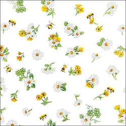 Ambiente 20 Servietten Papier 33x33cm 3-lagig - hochwertige Einweg Papierservietten Gänseblümchen & Bienen Motiv florale Tischdeko Frühling Sommer Gartenfest
