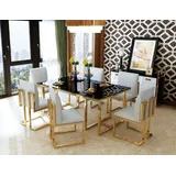 Design Esstisch Holz mit Edelstahl Elementen Tische Esszimmer Möbel 140/150x80cm - Schwarz/Gold