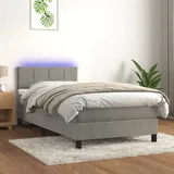 vidaXL Boxspringbett mit Matratze & LED Hellgrau 90x200 cm Samt