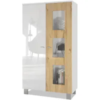 Vladon Vitrine, Eiche, 71x129x35 cm, Wohnzimmer, Wohnwände, Vitrinenschränke
