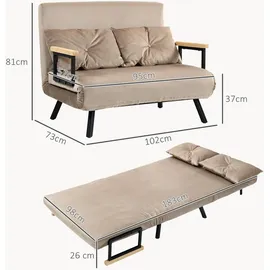 Homcom Schlafsofa, Klappbett mit Bettfunktion, Verstellbarer Rückenlehne, Hellbraun