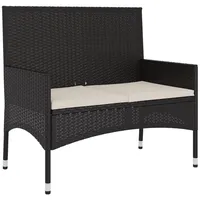 Furnicato Gartenbank 2-Sitzer mit Kissen Schwarz Poly Rattan