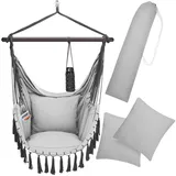 DETEX Detex® Hängesessel bis 150kg Belastbar mit Flaschenhalter Boho Stil Wetterfest Garten 360° Drehbar Hängestuhl Indoor & Outdoor Kissen