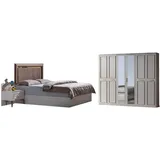JVmoebel Schlafzimmer-Set Luxuriöses Schlafzimmer-Set in Weiß mit Bett und Nachttischen aus Holz, (4-tlg., Bett, 2x Nachttische, Kleiderschrank), Made in Europe weiß