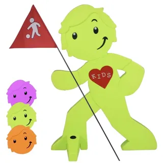 StreetBuddy - Warnfigur mit Fahne, reflektierender Warnaufsteller für Kindersicherheit - Achtung langsam Fahren - Vorsicht spielende Kinder - Schild Autofahrer Warnung (Grün)