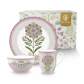 Pip Studio Lily&Lotus Frühstücksset 3tlg Weiss/lila