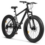 Velors Fatbike 26 Zoll Mountainbike 4,0 Fat Tire Fahrrad für Herren Damen Jungen, 21 Gang Shimano Tourney TZ-500 Schaltwerk, Kettenschaltung, mechanische Scheibenbremse, MTB Hardtail Fahrrad, Fat Bike grau