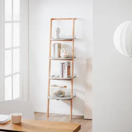 SoBuy Leiterregal mit 4 Ebenen Bücherregal Grau Natur, Holzwerkstoff, Holz, Buche, 44x169x39 cm, Wohnzimmer, Regale, Bücherregale