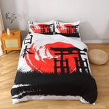 SELIDO Japan Bettwäsche 240x220 Kuschelig Weiche Microfaser 3D Druck Red Bettwäsche-Sets Asia Bettbezug + 2 Kissenbezug 80x80 mit Reißverschluss