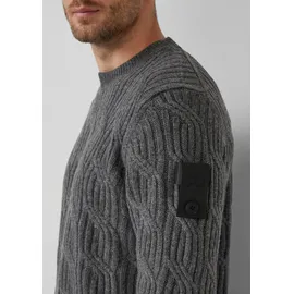 s.Oliver Strickpullover aus 100% Wolle mit Zopfmuster und Ärmel-Patch - grau - XXL