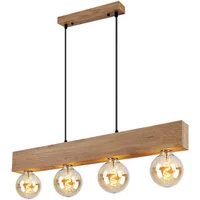 ETC Shop Pendelleuchte Holzlampe 4 flammig Holzbalken hellbraun Hängelampe Wohnzimmerleuchte, Metall Holz, 4x E27 Fassungen, LxBxH 80x6x120 cm