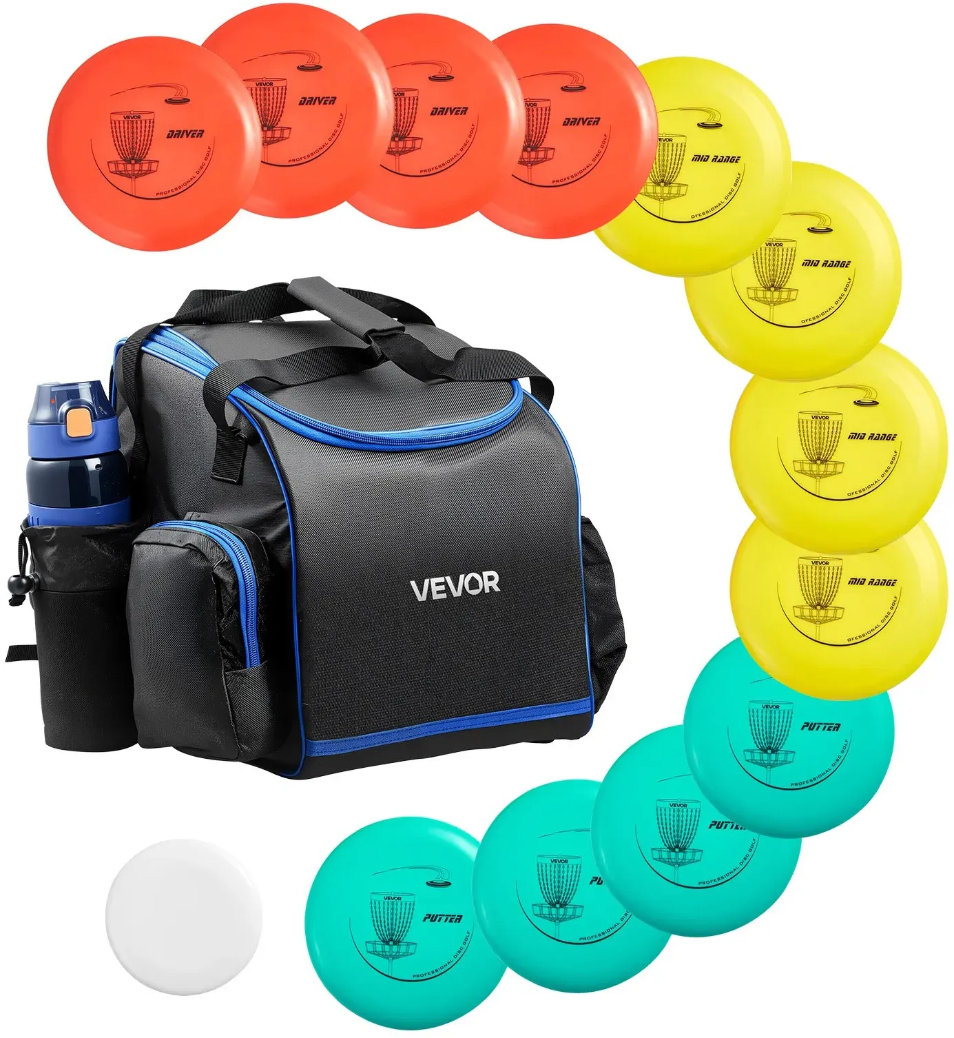 VEVOR Disgolf Set Disc Golf Scheiben (12 + 1) für Anfänger, Starter-Set, mit Putter, Mid-Range, Driver, inklusive Mini-Marker, tragbarer Rucksack, für Garten Rasen Strand und Park im Freien