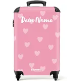 NoBoringSuitcases.com® Kinderkoffer Mädchen - Koffer Kinder Mädchen - Herzchenmuster - Kinder Koffer Madchen - Trolley - Kinder Trolley Mädchen - 55x40x20 - Fotokoffer - Personalisiert