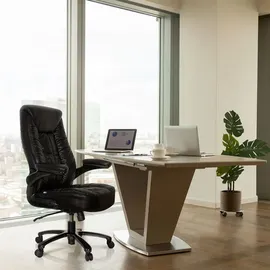 HJH Office XXL Drehstuhl INSTRUCTOR III Kunstleder Schwarz Bürostuhl bis 220kg belastbar, Armlehnen klappbar