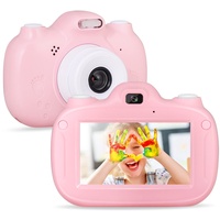 SUPBRO Kinderkamera Touchscreen Fotoapparat Kinder Digitalkamera Mit 3" IPS-Bildschirm 1080P HD 32G TF Karte Geschenke Spielzeug für 3-12 Jahre Kinder Rose