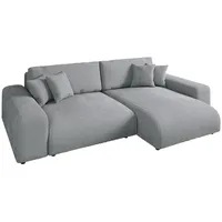 luma-home Ecksofa 21007, mit Schlaffunktion und Bettkasten, Wellenunterfederung, B255/H165/T84 cm, Liegefläche 148x196 cm, Ottomane links oder rechts montierbar, Cord-Bezug Hellgrau grau