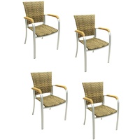 4x KONWAY® ARUBA Stapelsessel Elfenbein Polyrattan Garten Sessel Stuhl Set beige