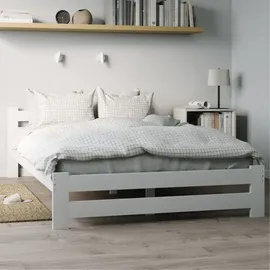 home collective Holzbett mit Lattenrost Modern Bett Bed Kiefer Massiv Bettgestell Doppelbett Massivholzbett Klassisch | Langlebig | Skandi... - weiß