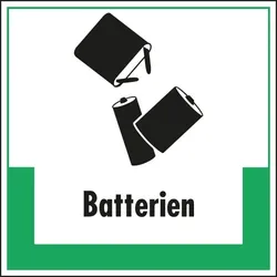 Schild I Abfallkennzeichen Batterien, mit Symbol und Text, Kunststoff, 200x200mm