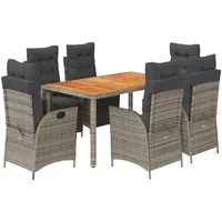 VidaXL 7-tlg. Garten-Essgruppe mit Kissen Grau Poly Rattan