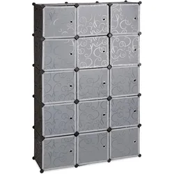 Relaxdays Regalsystem Kleiderschrank mit 11 Fächern, Garderobe mit 2 Kleiderstangen, DIY Kunststoff Steckregal, schwarz