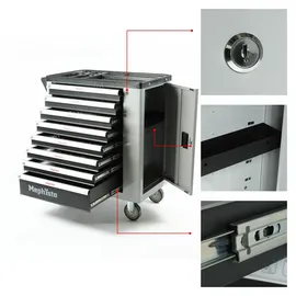 Mephisto Werkzeugwagen Werkstattwagen mit 8 Schubladen davon 7 mit Schraubenschlüssel, Ratsche mit Nusskasten, usw. in Soft Inlays in Carbonoptik