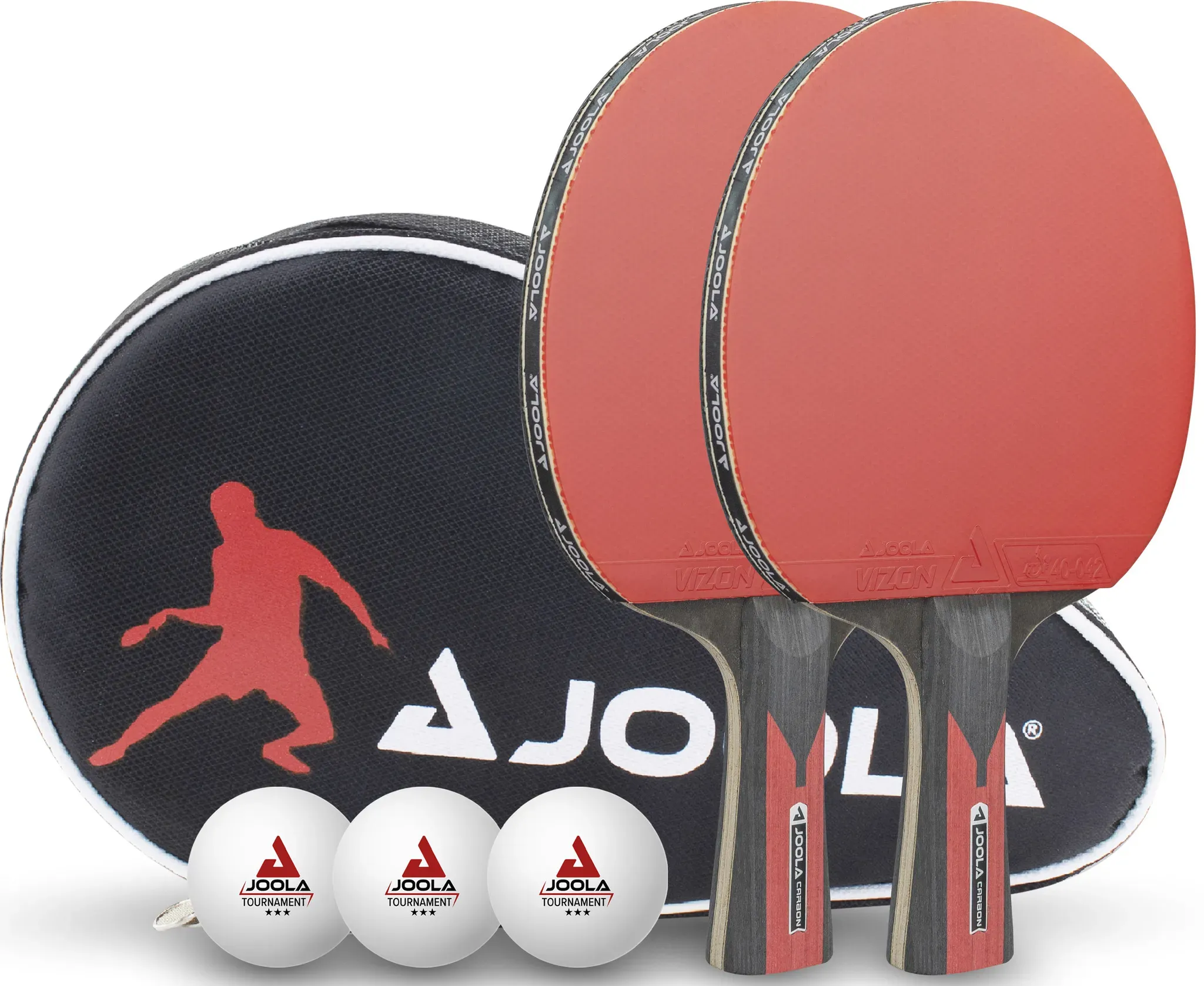 Tischtennisschläger JOOLA "TT-Set Duo Carbon" bunt (schwarz, rot, weiß) Tischtennisschläger