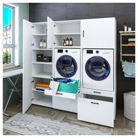 Roomart Waschmaschinenumbauschrank (Waschmaschinenschrank und Trocknerschrank Waschturm Mehrzweckschrank) weiß