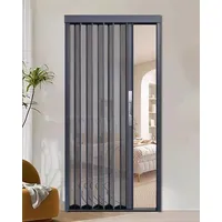 Schiebetür Falttür Fliegengittertür aus Metall im Ziehharmonika-Stil, Grauer Aluminiumrahmen, Einziehbare Fliegengittertür Innen, Balkon, Schlafzimmer, Schrank, Falttür mit Schloss(56x80in(142.2x203.2