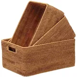 HH-CC Handgefertigter Rattan-Korb, rechteckiger Aufbewahrungskorb mit Griffloch, gewebter Weidenkorb für Obst, Gemüse, Brot, Serviertablett, Lebensmittel-Organizer,33 * 23 * 11CM+30 * 20 * 10CM