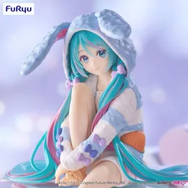 FuRyu Hatsune Miku Noodle Stopper PVC Statue Hatsune Miku Rabbit Ear Hood Pajama Blue Color Ver. 14 cm