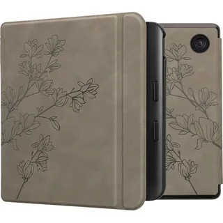 kwmobile Hülle kompatibel mit Kobo Kobo Libra Colour / Tolino Vision Color Hülle - Kunstleder Cover - Magnolien Grau - Grau